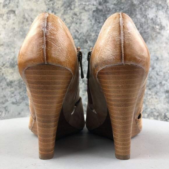 Max Studio Women's Size 7.5M Tan Brown Peep Toe Wedge Heel Ankle Booties Boots - Picture 7 of 14